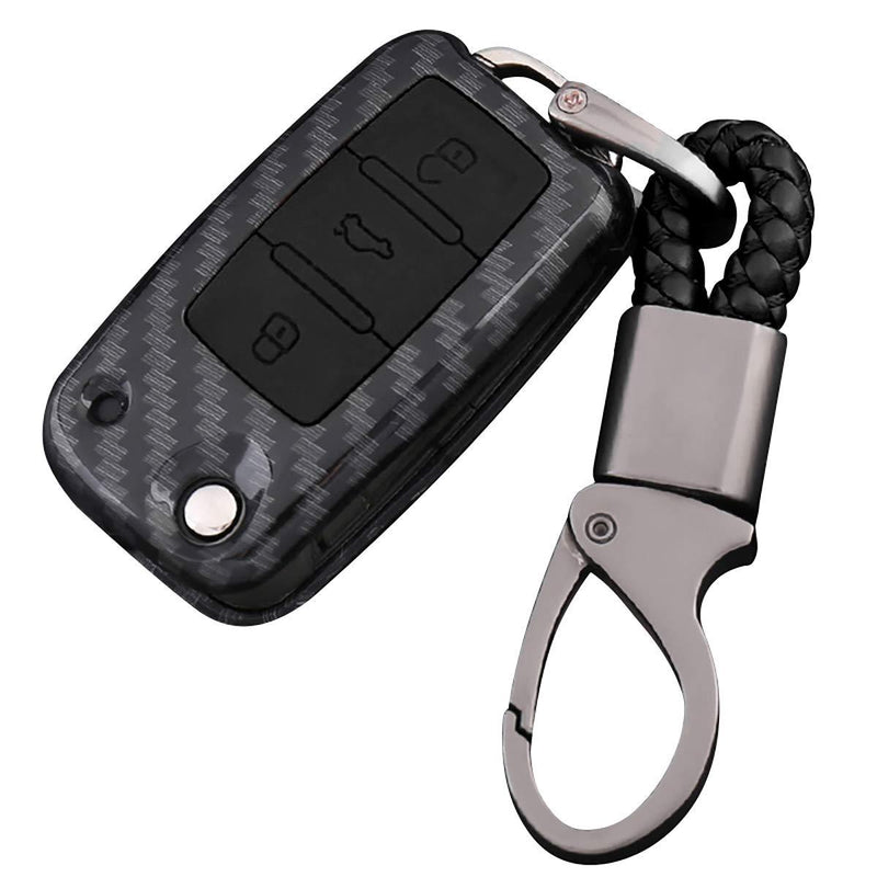 Ontto Carbon Fiber Texture Remote Key Fob Case Cover with Keychain Key Ring Key Shell Key Holder Key Protecor Prevent Falling and Sratch Fit for Volkswagen Passat Jetta GOLF EOS Beetle 3 Buttons Black - LeoForward Australia