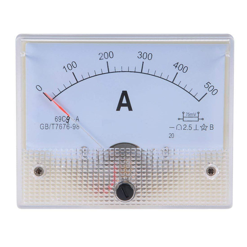  [AUSTRALIA] - YXQ 0-500A Analog Ammeter Current Panel 69C9-A Amp Gauge Meter 2.5 Accuracy 75mV for Auto Circuit Measurement Tester (DC 500A)