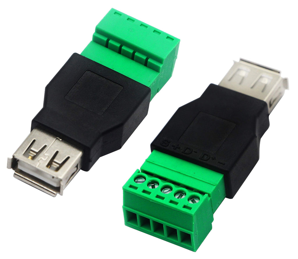  [AUSTRALIA] - CGTime USB 2.0 A Screw Terminal Block Connector USB 2.0 A Female Plug to 5 Pin/Way Female Bolt Screw Shield terminals Pluggable Type Adapter Connector Converter 300V 8A(2Pack) (Female)