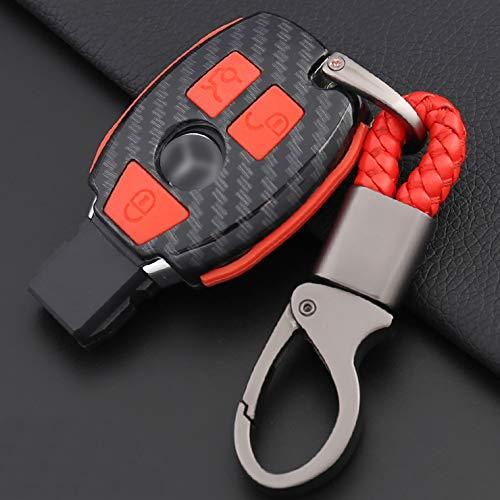 ontto Key Fob Case Carbon Fiber Texture Premium Silicone Case Full Protection Smart Key Fob Shell Keychain Fit for Mercedes-Benz C E S M CLS CLK GLK GL Class (Red) red B - LeoForward Australia