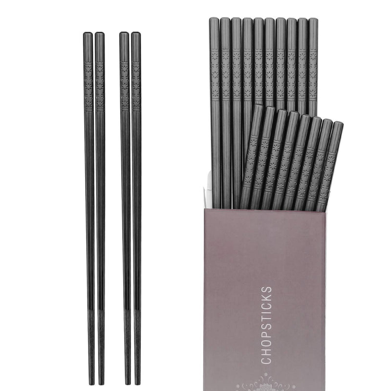  [AUSTRALIA] - Hiware 10 Pairs Fiberglass Chopsticks - Reusable Chopsticks Dishwasher Safe, 9 1/2 Inches - Black