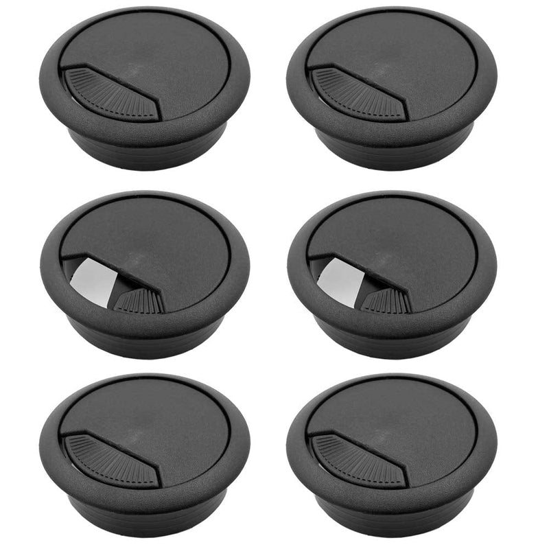  [AUSTRALIA] - 6 Pcs 2 Inch Plastic Desk Cord Cable Hole Cover Grommet Computer Cable Hole Cover Plug Cap Black