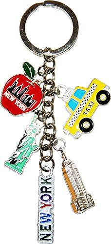  [AUSTRALIA] - New York City 5 Charm Souvenir Keychain Featuring Statue of Liberty, NY Taxi, Empire State Building and the Big Apple