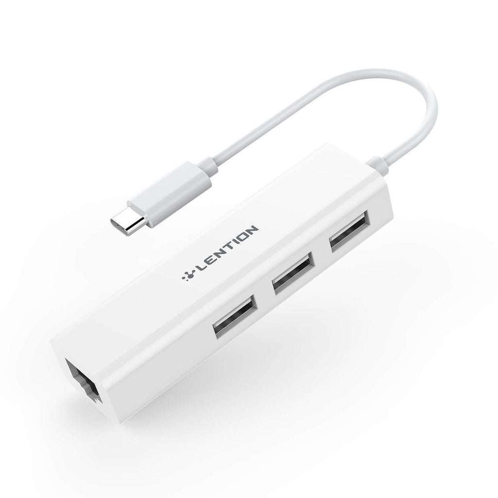 LENTION USB C to 3 USB 2.0 Ports Hub with RJ45 Ethernet LAN Adapter Compatible 2020-2016 MacBook Pro 13/15/16, New Mac Air, MacBook 12, Surface Pro 7/Book 2/Go, Chromebook, More (CB-UC2.0, White) - LeoForward Australia