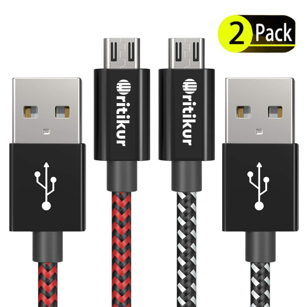  [AUSTRALIA] - PS4 Controller Charger Charging Cable – 2 Pack 10FT Nylon Braided Micro USB 2.0 High Speed Data Sync Cord for Playstation 4, PS4 Slim/Pro, Xbox One S/X Controller, Android Phones (2 Pack)