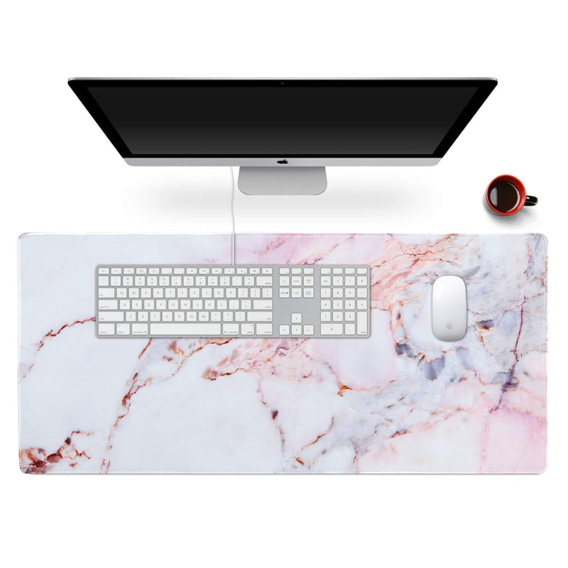 Anyshock Desk Mat, Extended Gaming Mouse Pad 35.4" x 15.7" XXL Keyboard Laptop Mousepad with Stitched Edges Non Slip Base, Water-Resistant Computer Desk Pad for Office and Home (Colored Marble) A-Pink Marble - LeoForward Australia