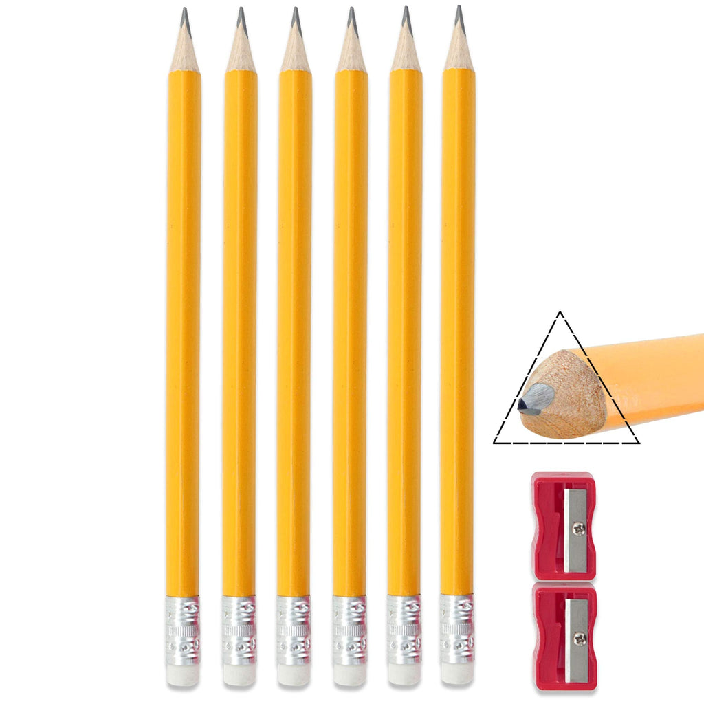  [AUSTRALIA] - Emraw Pre Sharpened Triangular Primary Size No 2 Jumbo Pencils for Preschoolers, Elementary Kids - Pack of 6 Fat Pencils with Bonus Sharpener