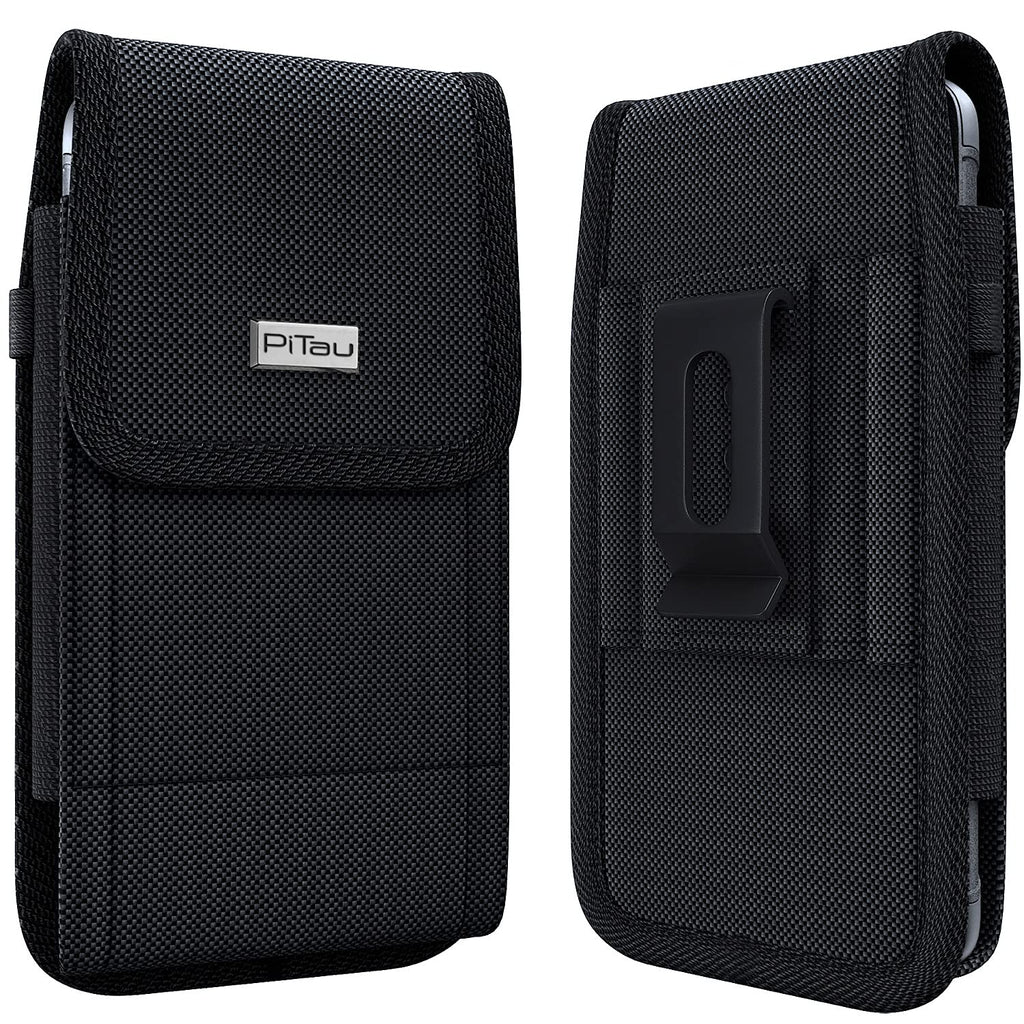  [AUSTRALIA] - PiTau Holster for iPhone 13 Pro Max, 12 Pro Max, 11 Pro Max, 8 Plus, 7 Plus, 6s Plus, Military Grade Nylon Cell Phone Case with Belt Clip Pouch Holder (Fits Otterbox / Protective Case on) Large Black