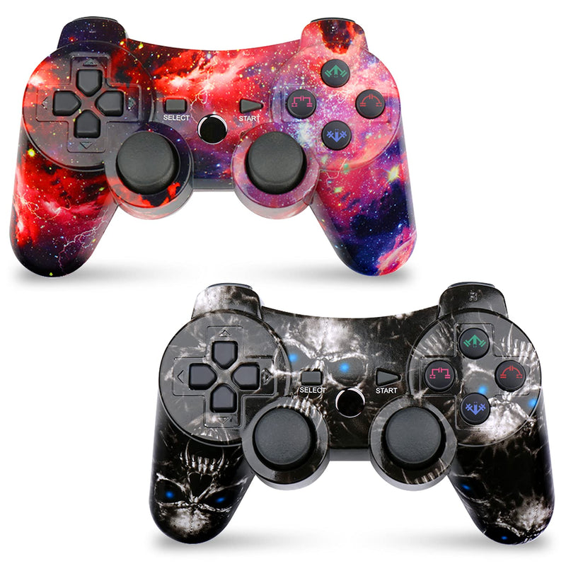 CHENGDAO Wireless Controller 2 Pack Compatible with Playstation 3 with High Performance Double Shock,Motion Control,USB Cable (Skull + Galaxy) Skull + Galaxy - LeoForward Australia