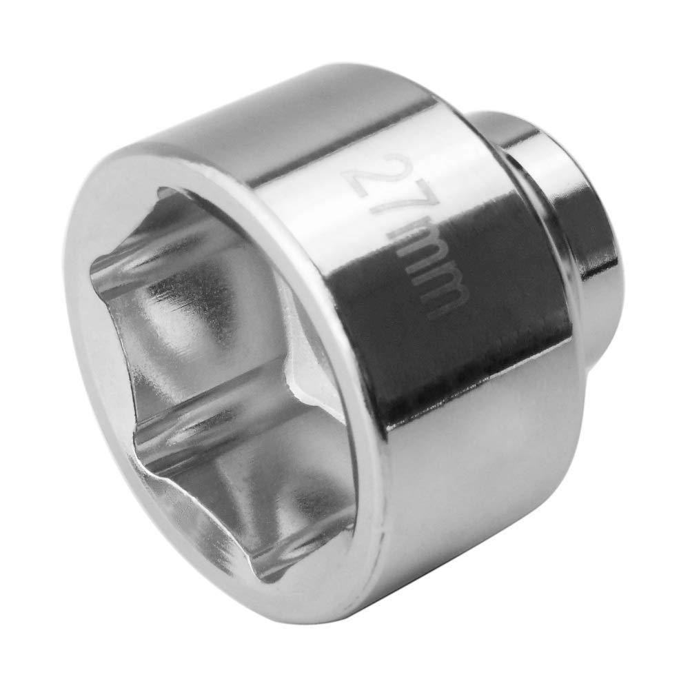  [AUSTRALIA] - 27mm 6-Point Socket, Low Profile Oil Filter Wrench，3/8" Drive Oil Filter Removal Tool For Mercedes-Benz A-Class,Ford,Renault,Nissan,Dodge,Hyundai,Kia,Mini,Fiat, All 27mm Caps(Heavy Duty Silver)