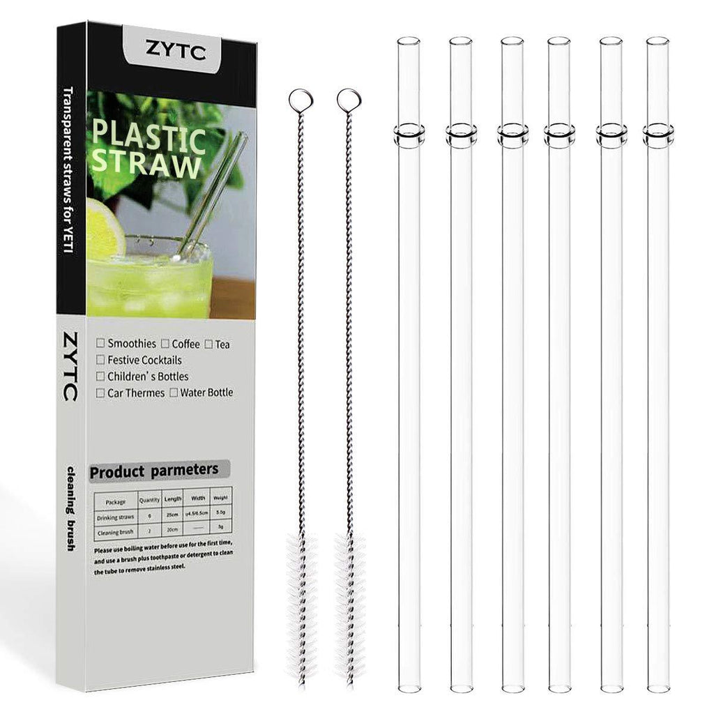  [AUSTRALIA] - ZYTC Long Clear Reusable Plastic Replacement Drinking Straws for Kid & Children Mason Jar,20OZ & 30OZ Tumblers,Set of 8 Straws with Cleaning Brush(6 Straws+2 Cleaning brush) 8 Piece Set