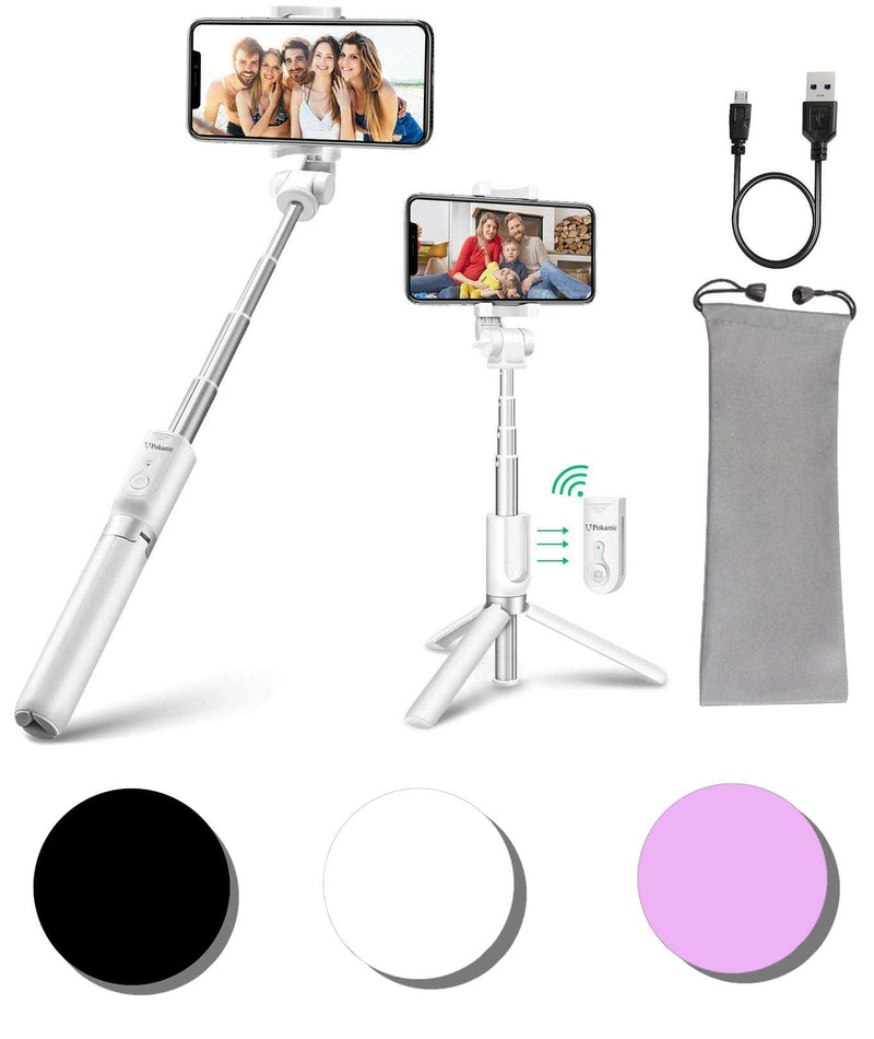  [AUSTRALIA] - Pokanic Selfie Stick Tripod with Wireless Remote Controller Pouch Extendable Adjustable Stand Mount Light-Weight V-Log Compatible with All Apple iPhone, Samsung Galaxy (White) White