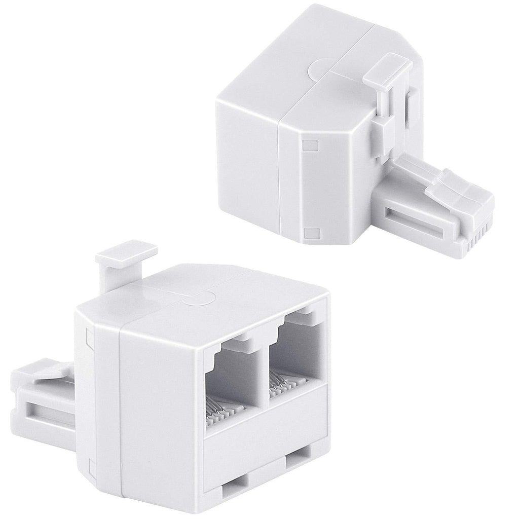  [AUSTRALIA] - Uvital RJ11 Duplex Wall Jack Adapter Dual Phone Line Splitter Wall Jack Plug 1 to 2 Modular Converter Adapter for Office Home ADSL DSL Fax Model Cordless Phone System, White(2 Packs) 2 Pack