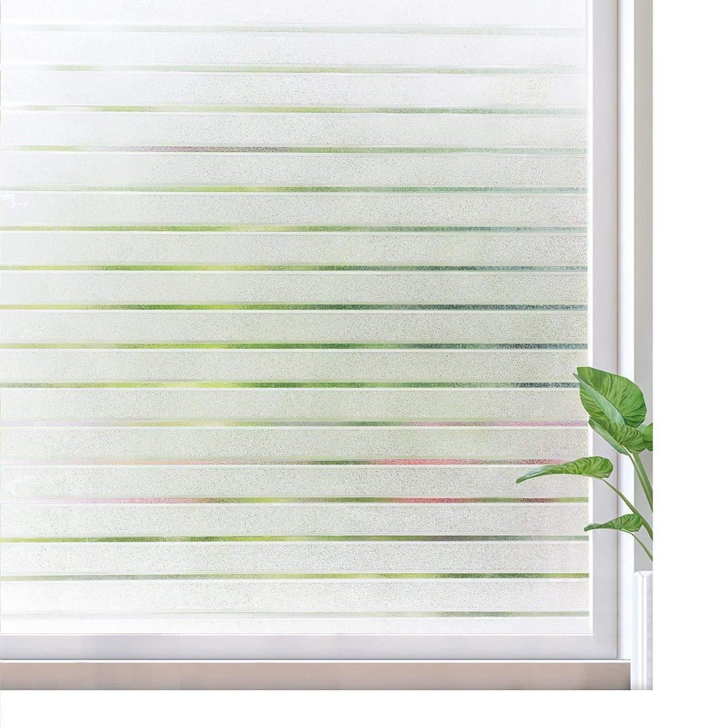  [AUSTRALIA] - rabbitgoo Frosted Window Film Static Cling Decorative Glass Film UV Protection Window Privacy Film Non Adhesive Window Cling for Home Office Meeting Room, Frosted Stripe Patterns, 17.5 x 78.7 inches 17.5" x 78.7" (44.5 x 200 cm)