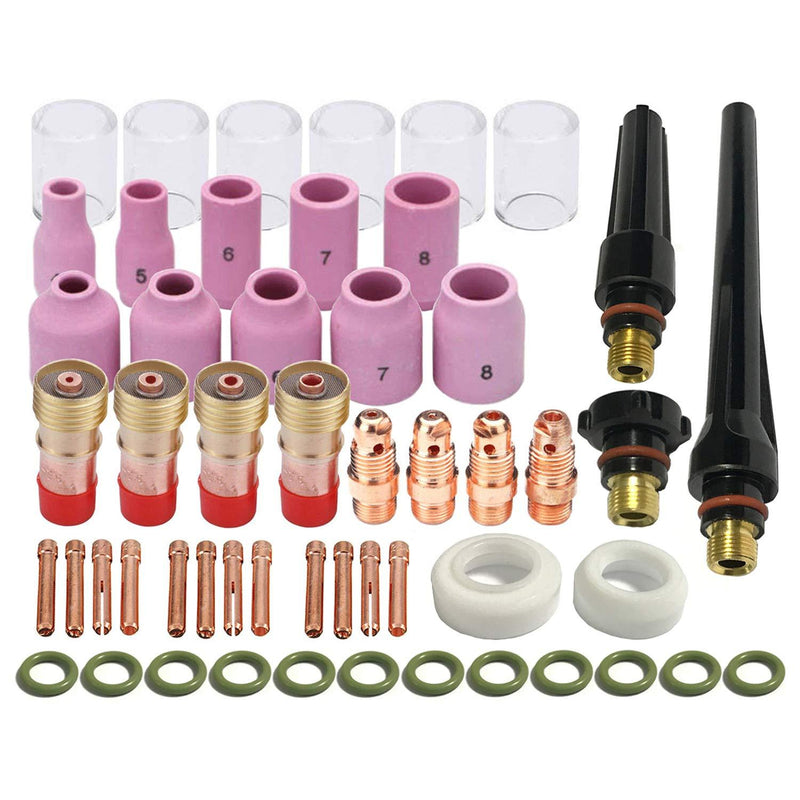  [AUSTRALIA] - Zinger 53pcs TIG Welding Torch Stubby Gas Lens #10 Pyrex Glass Cup Kit Accessories for DB SR WP-17/18/26 TIG Welding Torch,with Cup+Back Cup+Nozzle+Collet+Collet Body+Gas Lens+Cup Gasket