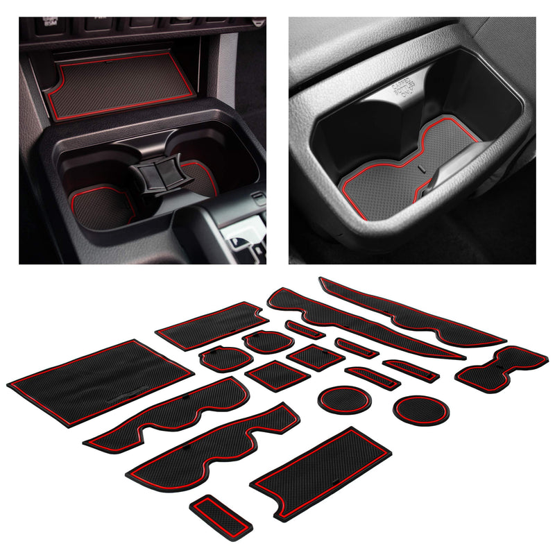  [AUSTRALIA] - CupHolderHero for Toyota Tacoma 2016-2020 Cup Liners Accessories – Premium Cup Holder, Console, and Door Pocket Inserts 18-pc Set (Double Cab) (Red Trim) Double Cab (FULL 4 DOORS) Red Trim