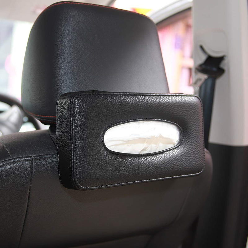  [AUSTRALIA] - HerMia Leather Tissue Holder for Car, Car Back Seat Headrest Hanging Tissue Boxes Holder Case, Multi-use Car Tissue Paper Holder with One Tissue Refill for Car & Truck (Black) 1-Black-Hanging