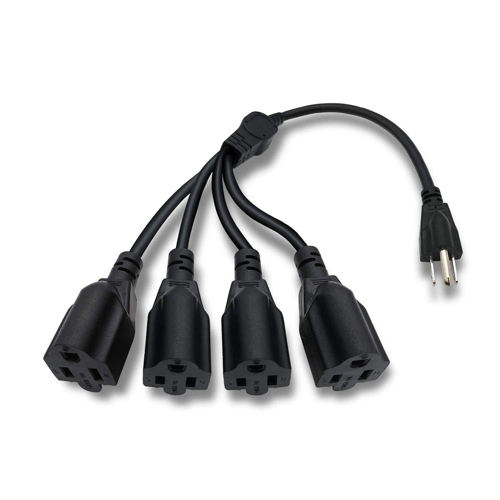 NAHAO 3 Prong 1 to 4 Outlet Power Cord Splitter Cord - Indoor Outdoor Cable Strip Outlet Saver - Power Extension Cable - SJT 16AWG - UL Approved for Computer, LED Stage Light(20 Inch, Black) - LeoForward Australia