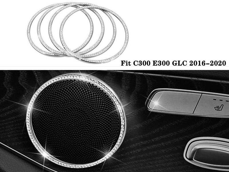 YUWATON Car Bling Accessories for Mercedes Benz W205 C300 E300 W212 GLC260 GLC300 CLS300 CLS400 2015-2020 Interior Trim Door Speaker Horn rhinestone Decals Rings 88mm - LeoForward Australia