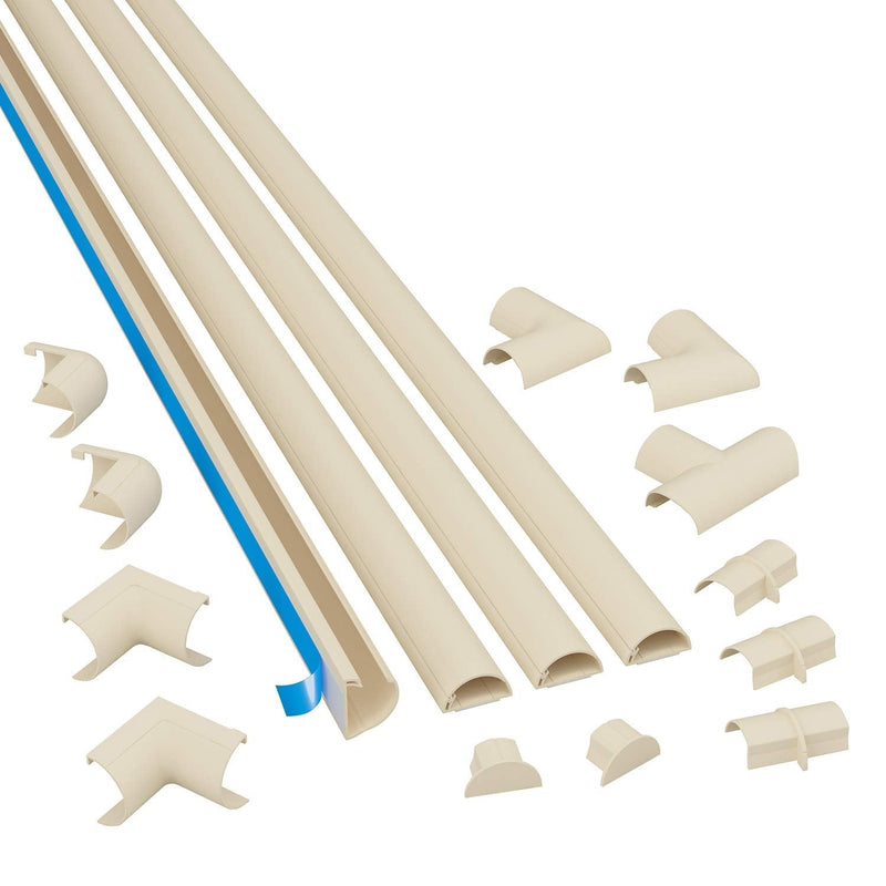  [AUSTRALIA] - D-Line 13.12ft Beige Cord Cover Kit, Half Round Cable Raceway, Self-Adhesive On Wall Cord Hider, TV Wire Hider, Cable Management - 4x 1.18" (W) x 0.59" (H) x 39" Lengths & 12 Accessories Medium (Mini)