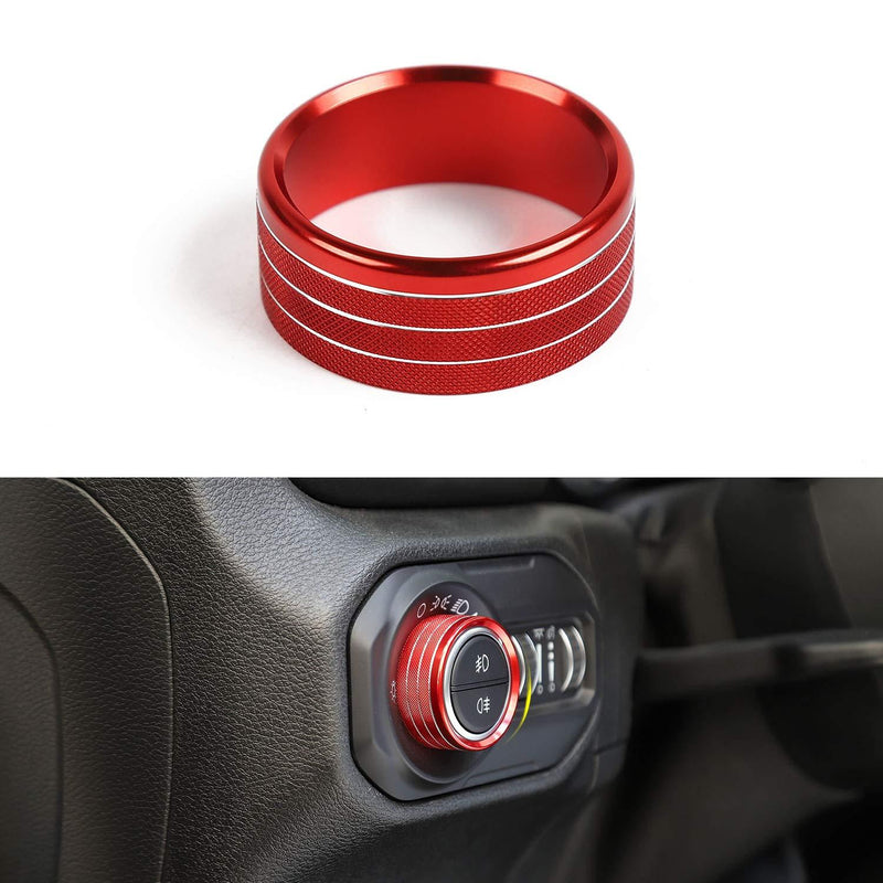  [AUSTRALIA] - Car Headlight Switch Knob Frame Ring Cover Trim Interior Accessories for Jeep Wrangler JL 2018 (Red)
