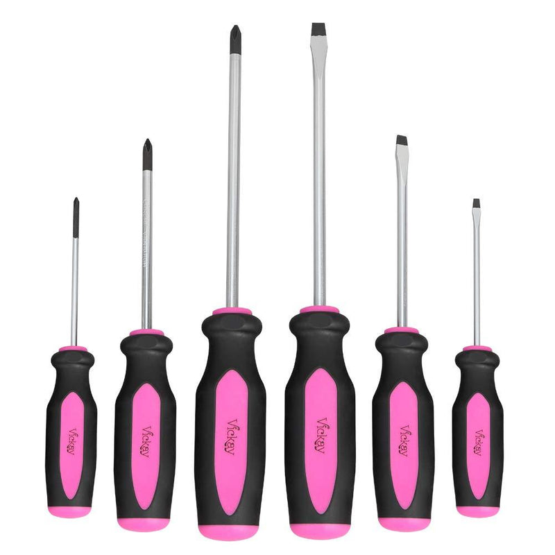 Pink Magnetic Screwdrivers Set,6 Pieces Slotted and Phillips Screwdriver with Permanent Magnetic Tips, Ergonomic Comfortable Handle,Rust Resistant Heavy Duty DIY Hand Tool Kit for Craftsman Repairing 6PC, Pink - LeoForward Australia