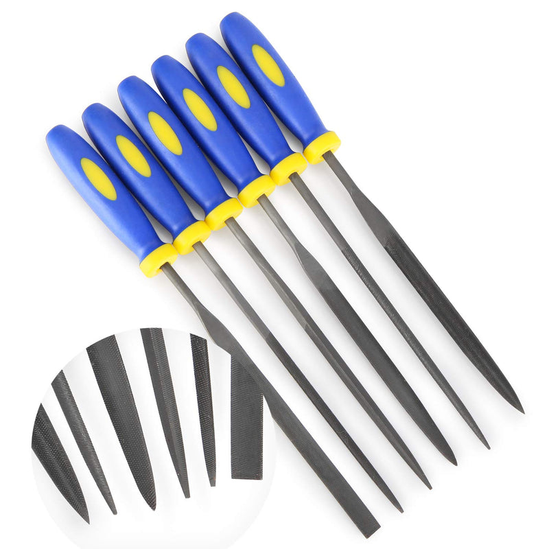  [AUSTRALIA] - MINI Needle File Set (Carbon Steel 6 Piece-Set) Hardened Alloy Strength Steel - Set Includes Flat, Flat Warding, Square, Triangular, Round, and Half-Round File(6'' Total Length)