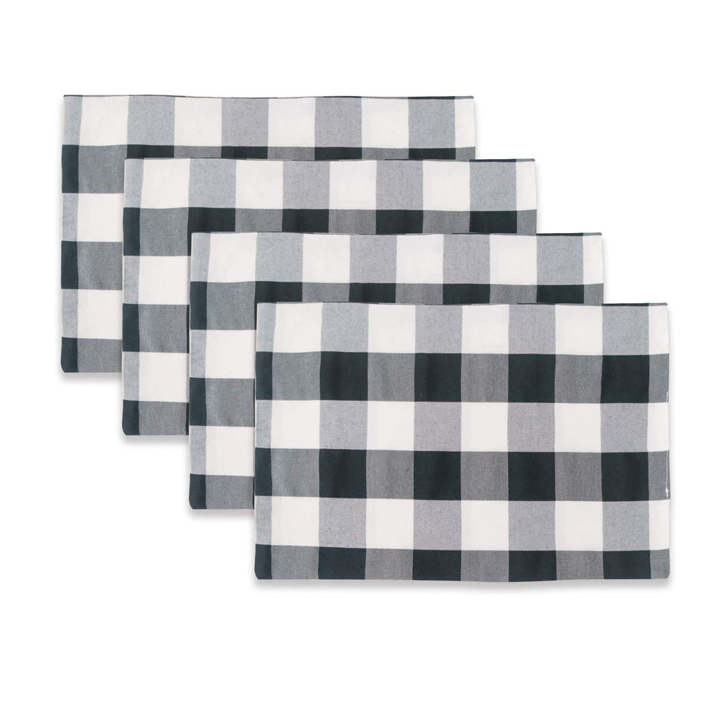  [AUSTRALIA] - NATUS WEAVER Black & White 2 Side Cotton Buffalo Check Placemats Set of 4 Heat Resistant Dining Table Place Mats for Kitchen Table, 12 x 18 inches Plaids Black&white Rectangular Placemats 12" x 18"