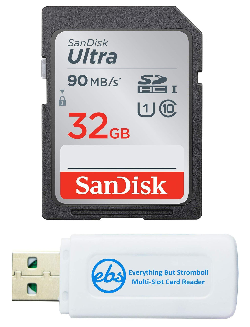 SanDisk 32GB SDHC SD Ultra Memory Card Works with Canon Powershot SX530 HS, G7 X Mark II, G9 X Mark II Camera UHS-I (SDSDUNR-032G-GN6IN) Bundle with (1) Everything But Stromboli Combo Card Reader - LeoForward Australia