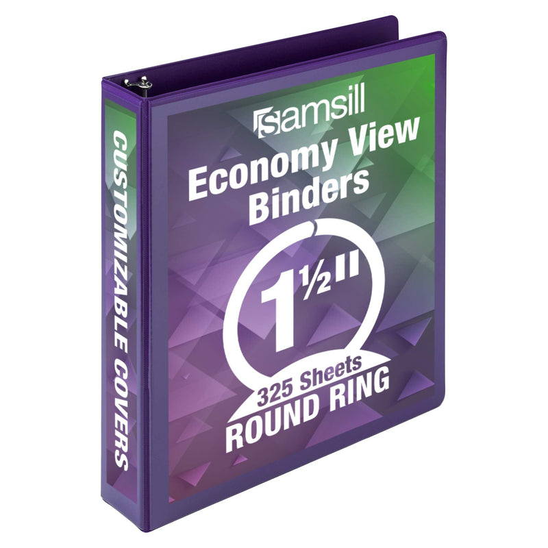  [AUSTRALIA] - Samsill Economy 3 Ring Presentation View Binder, 1.5. Inch Round Ring – Holds 325 Sheets, Customizable Clear View Cover, Purple 1.5-Inch