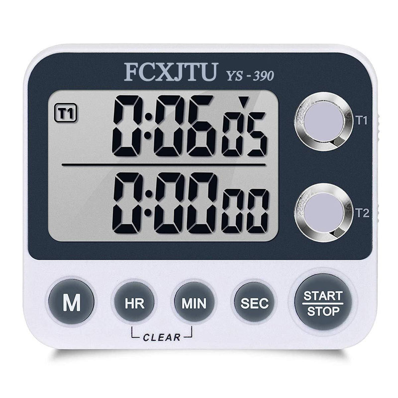 FCXJTU Digital Dual Kitchen Timer, Dual Count UP/Down Timer, Cooking Timer, Stopwatch, Large Display, Adjustable Volume Alarm and Flashing Light with Magnetic Back, Stand, Battery Included (White) YS390 White Grey - LeoForward Australia