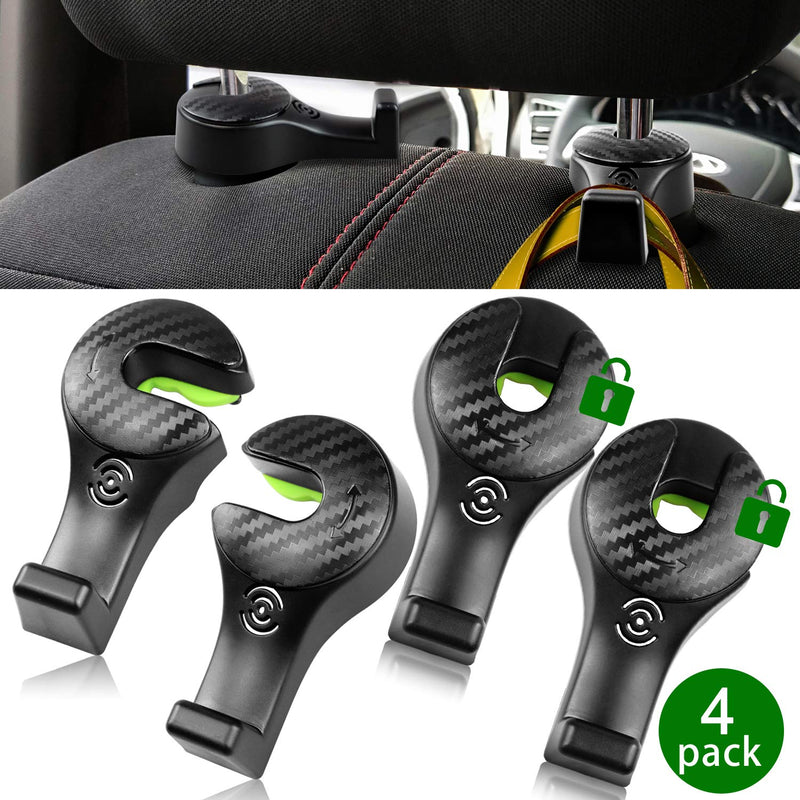  [AUSTRALIA] - Kribin 4 Pack Car Headrest Hooks with Locking Design - Upgraded Universal Vehicle Organizer Car Back Seat Headrest Hanger Holder for Bag Purse Cloth Grocery - Black