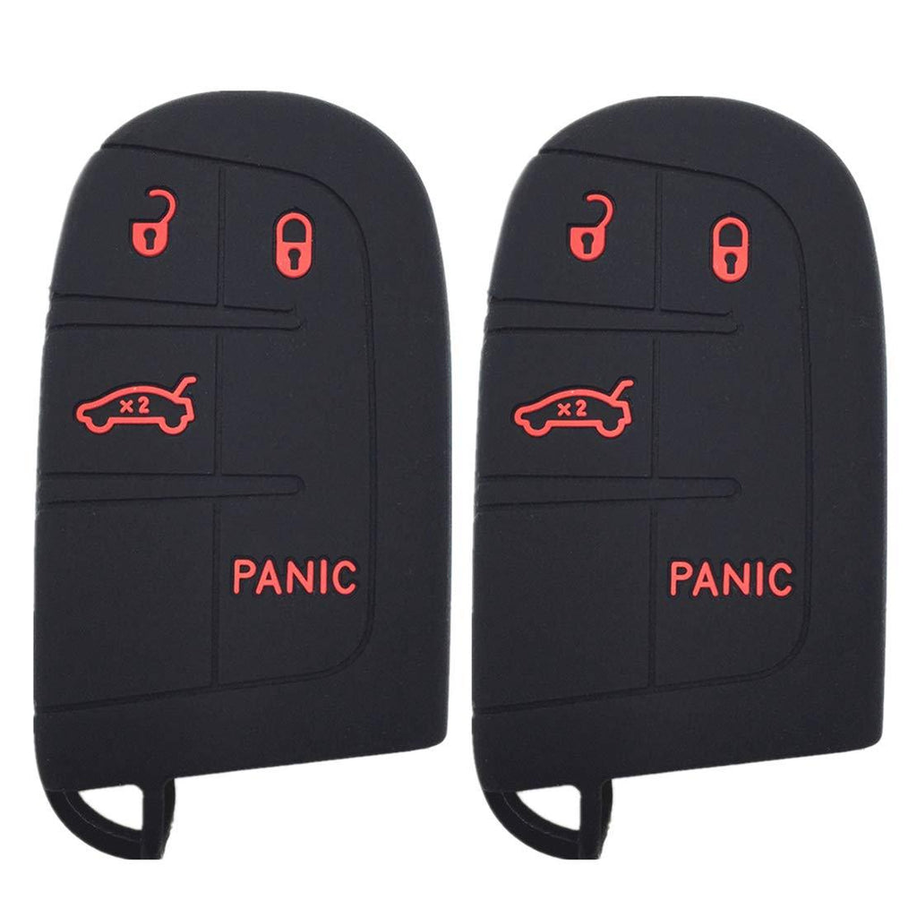  [AUSTRALIA] - Ezzy Auto A Pair Black 4 Buttons Rubber Silicone (Red Buttons) Key Fob Case Covers Key Cover Key Jacket Skin Protector fit for Dodge Challenger 2 Black Covers(Red Buttons)