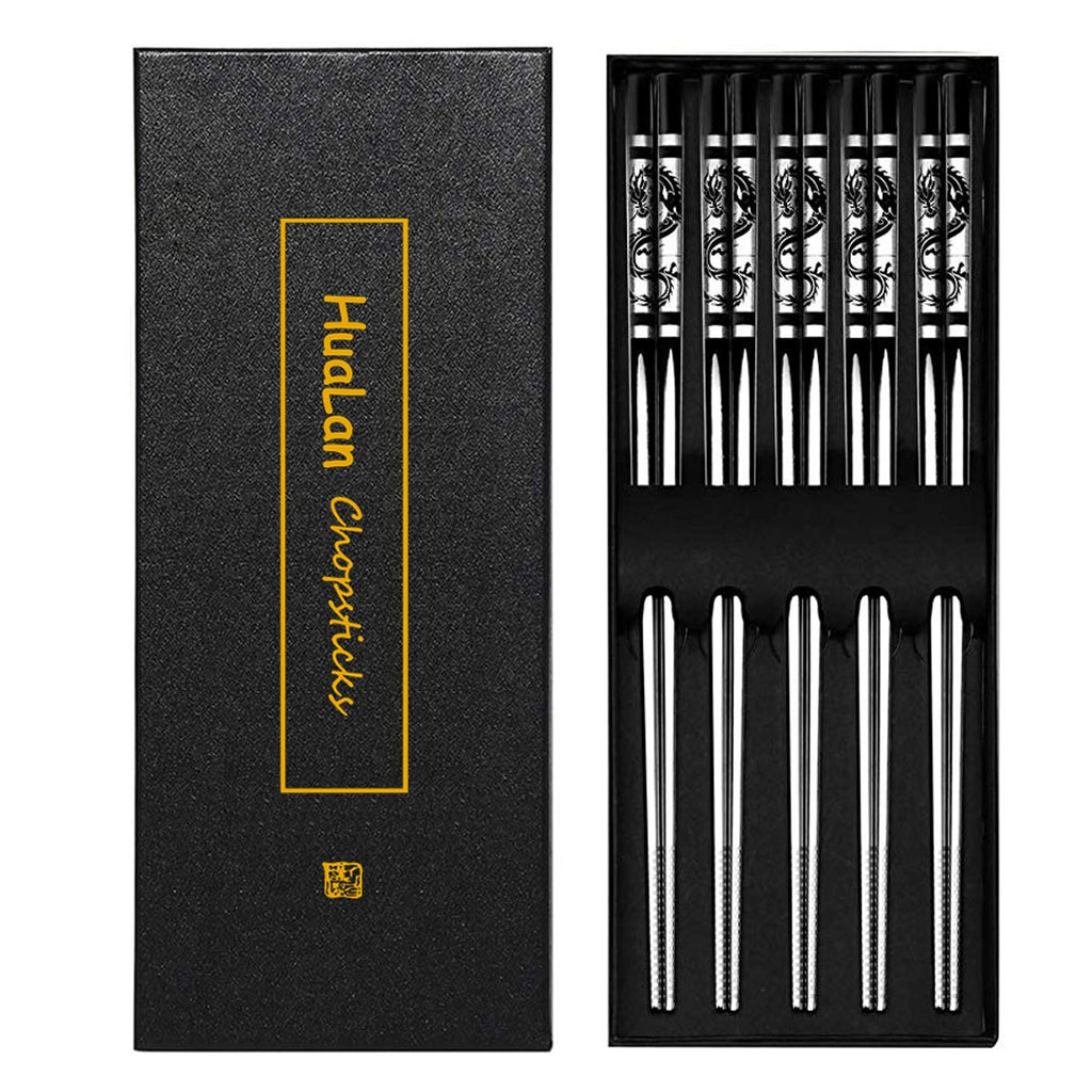  [AUSTRALIA] - HuaLan Metal Alloy Chopsticks Stainless Steel Lightweight Chopsticks 5 Pairs Gift Set Dragon