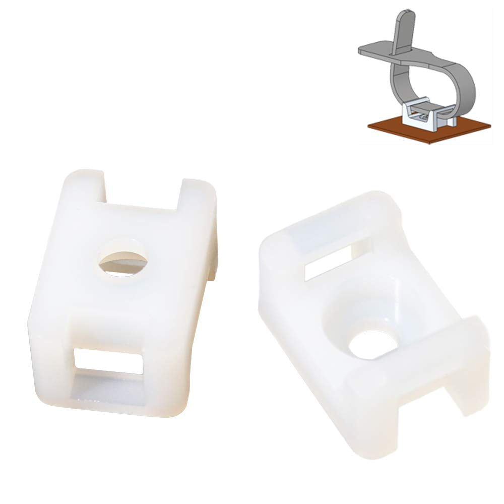  [AUSTRALIA] - Boeray 200Pcs White 7mm / 0.3" Slot Width 3.3mm / 0.13" Screw Size Width Cable Tie Mounting Base Saddle Type Mount Wire Holder Cable Tie Base S