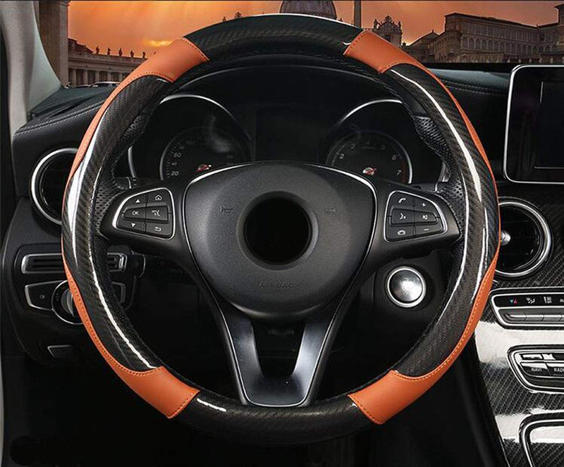  [AUSTRALIA] - Carmen Car Steering Wheel Cover Four Seasons Universal 38cm/15 Inch Standard Size Two-Color Stitching Design Anti-Slip Holder Protector (Orange) Orange
