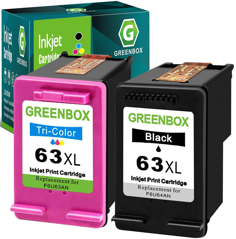  [AUSTRALIA] - GREENBOX Remanufactured Ink Cartridge 63 Replacement for HP 63 63XL for HP OfficeJet 3830 5255 5258 Envy 4520 4512 4513 4516 DeskJet 1112 1110 3630 3632 3634 2130 2132 Printer (1 Black 1 Tri-Color)