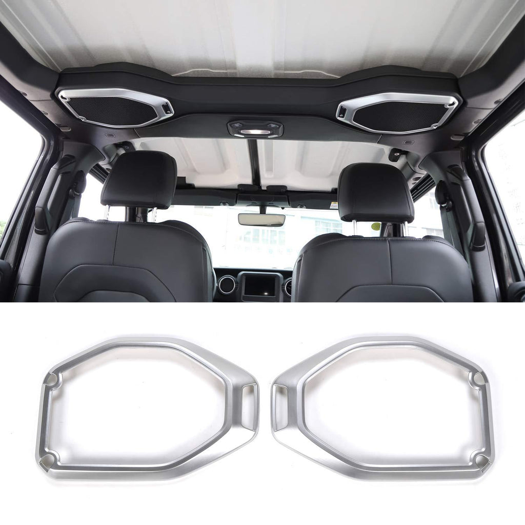  [AUSTRALIA] - Car Top Roof Speaker Audio Frame Trim Cover for 2018 Jeep Wrangler JL (Silver)