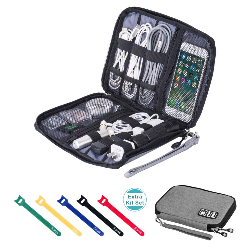  [AUSTRALIA] - Travel Cable Organizer Bag Waterproof Portable Electronic Organizer for USB Cable Cord Phone Charger Headset Wire SD Card,5pcs Cable Ties Grey