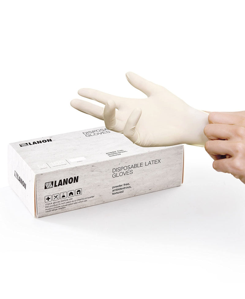  [AUSTRALIA] - LANON 100 Count Latex Disposable Gloves, 5 mil, Food Contact Grade, Fully Textured, White, Large Size 8 (Pack of 100) Pristine White