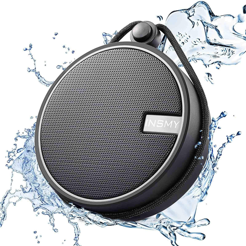 [AUSTRALIA] - INSMY C12 IPX7 Waterproof Shower Bluetooth Speaker, Portable Wireless Outdoor Speaker with HD Sound, Support TF Card, Suction Cup for Home, Pool, Beach, Boating, Hiking 12H Playtime (Black) Black