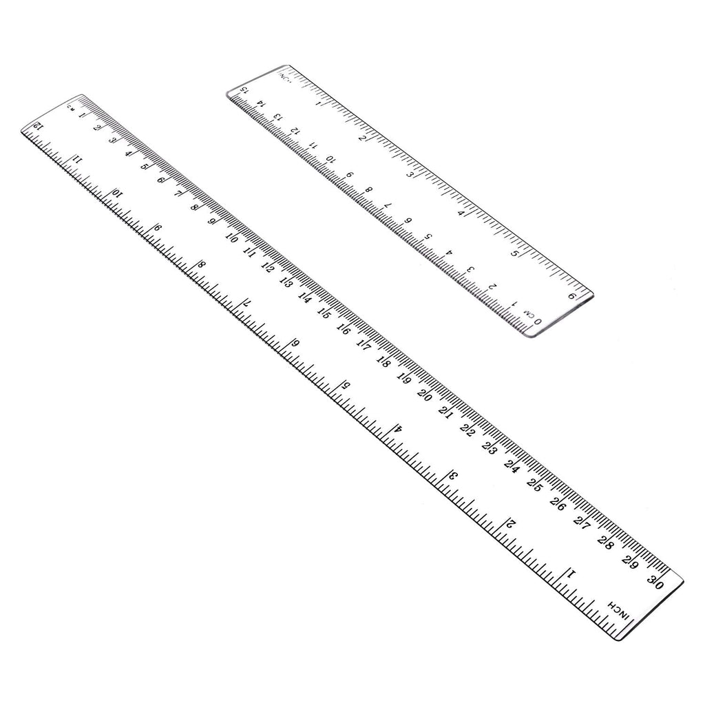  [AUSTRALIA] - ALLINONE-1121-001 Plastic Ruler Flexible Ruler with inches and metric Measuring Tool 12" and 6" inch (2 pieces) 6"+12" Clear