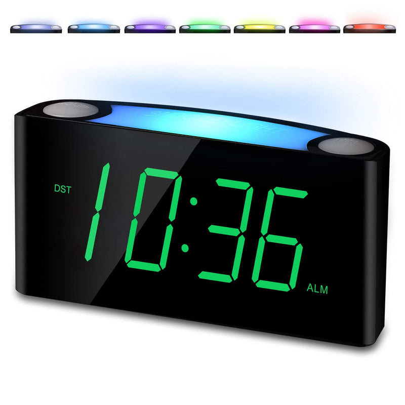  [AUSTRALIA] - Digital Alarm Clock for Bedroom, 7" Large LED Display Clock with Night Light, USB Phone Charger, Dimmer, Battery Backup, Easy to Set Extra Loud Bedside Clock for Heavy Sleeper Kid Senior Teen Boy Girl Green Digits