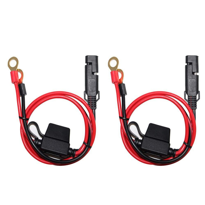  [AUSTRALIA] - [2 PACK] SPARKING 2FT Motorcycle Battery Charger Cord, Sae to O Ring Terminal Quick Disconnect Assembly Extension Cable, Sae 2Pin Wire Harness Reverse Polarity Adapter Port Accessory, 10A Fuse