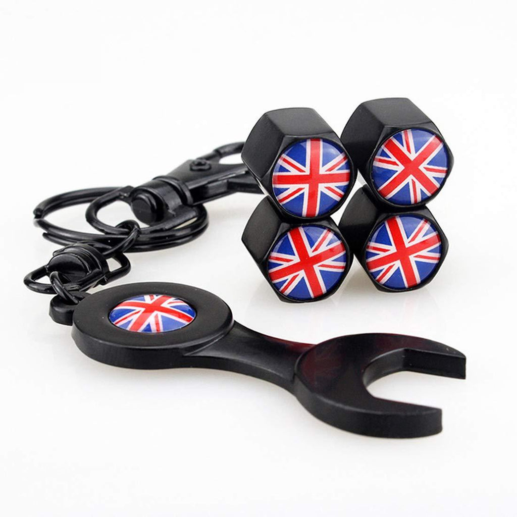 Flypc Mini Cooper Union Jack British Flag with 4pcs Tire Valve Stem Caps +Keychain Set Accessories Decal Parts for BMW Mini Cooper R55 R56 R57 R58 R60 R61 F55 F56 - LeoForward Australia