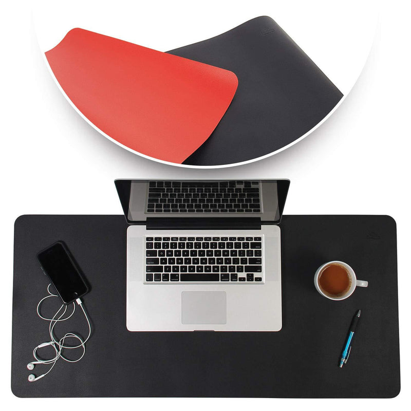 Desk Mat Black & Red 17x36 - Computer, Laptop, Keyboard & Mouse Pad Organizer - Leather Cover Office Table Protector - Double Side Gaming Surface with Colors - Typing & Writing Accessories - LeoForward Australia