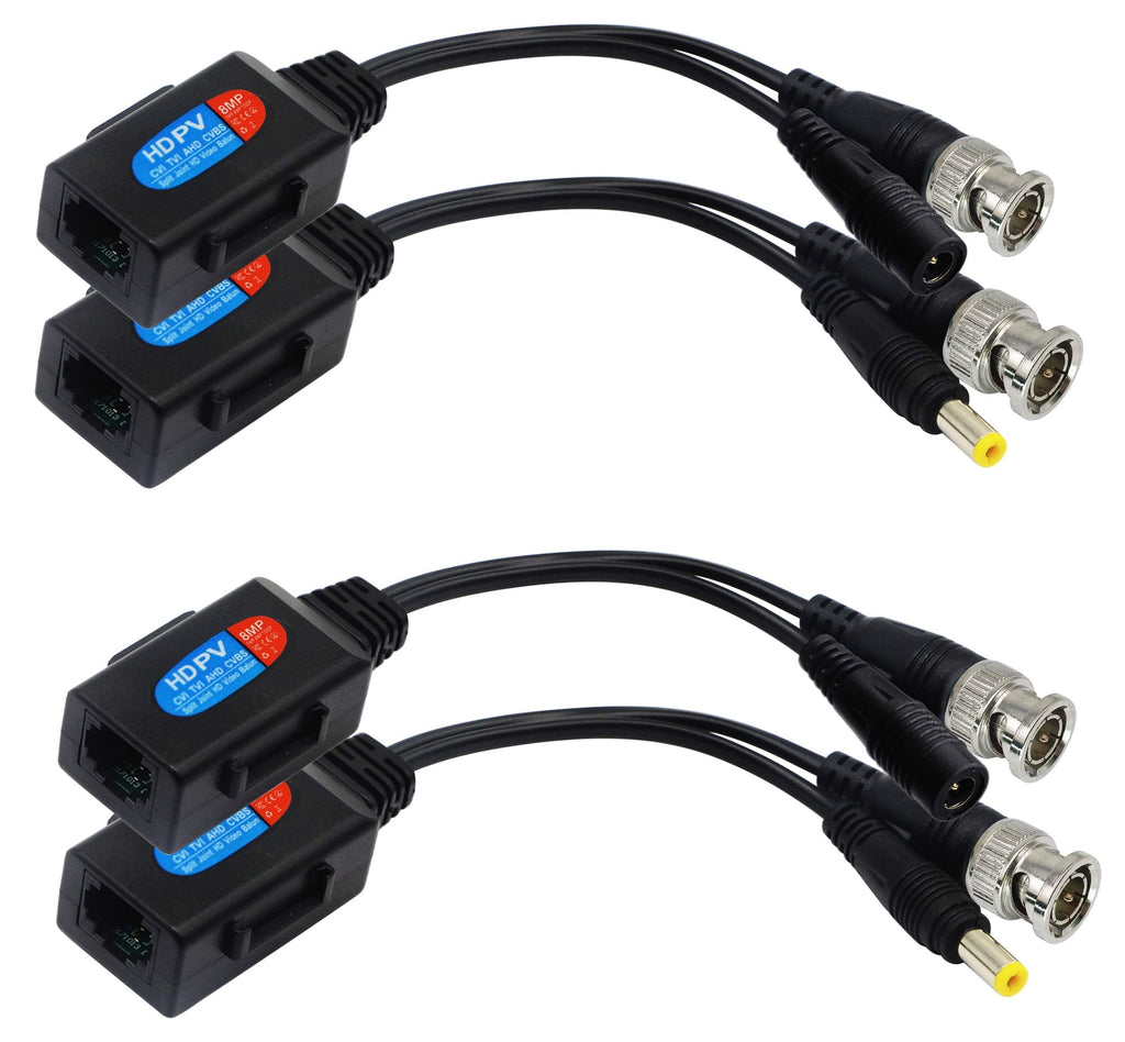  [AUSTRALIA] - zdyCGTime Balun HD Cat5 RJ45 to BNC Video Baluns transceiver Passive with Power Connector for 720P 1080P 3MP 4MP 5MP 8MP HD-CVI/TVI/AHD/CVBS/960H Camera(2 Pairs)