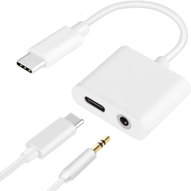 USB C to 3.5mm Audio Adapter, HiMusic 2 in 1 USB Type C Male to 3.5mm Female Stereo Earphone Dongle and Charging Adapter Compatible with Google Pixel 4/3/2XL,Galaxy S20+/Note 10/10+ and More(White) - LeoForward Australia