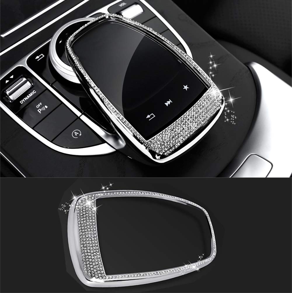TopDall Bling Crystal Interior Media Control Emblem Cover for Mercedes Benz Mouse Control Silver - LeoForward Australia