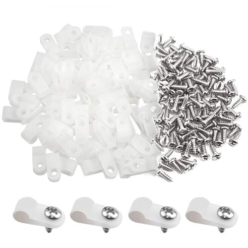  [AUSTRALIA] - XINGYHENG 100pcs White Nylon R-Type Cable Clamp Fastener for 6.35mm ( 1/4" )Dia Wire Tube Plastic Wire Cord Clip Fixer with 100 Pack Screws for Wire Management